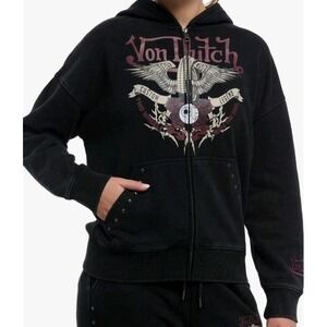 NEW Von Dutch Red Roses Eye Wings‎ Studs Womens XL Zip Up Hoodie